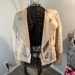 Gorgeous beige & bronze angel wings jacket w/sewed on natural healing crystals.
